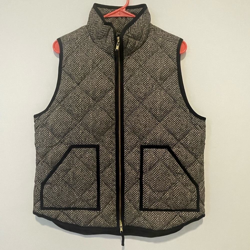 J. Crew Herringbone Vest with Black Accents